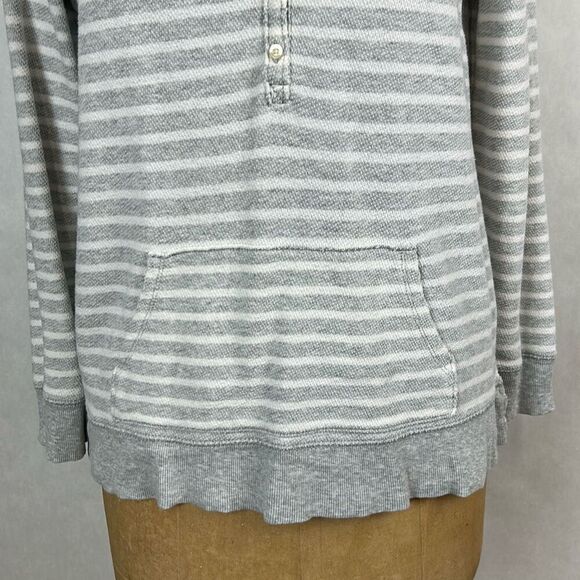 aerie Knit Henley Top Shirt Pullover Gray White Stripe Sz L Long Sleeve Pocket - Picture 3 of 10